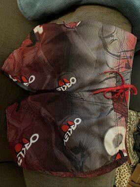 Oakley Red and Black Graphic Board Shorts